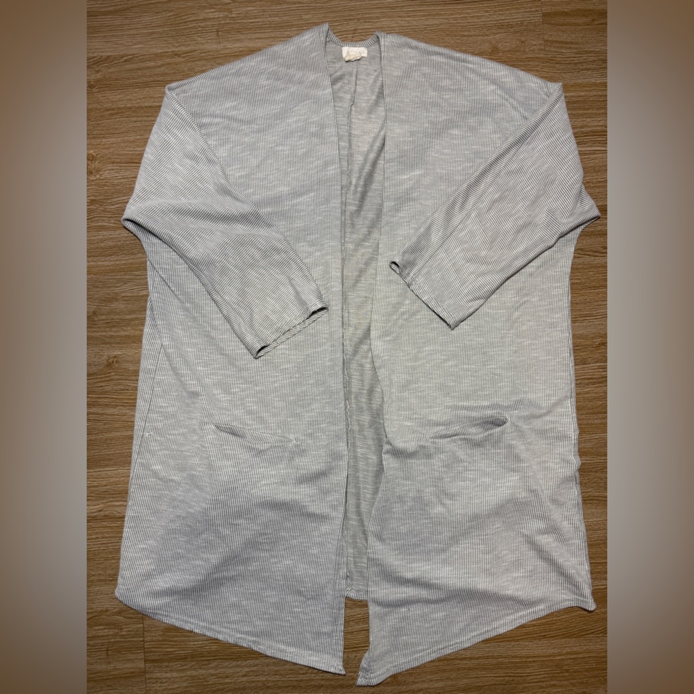 DONNI Gray Stripe Open Front Cardigan OSFA Ribbed Lightweight Duster